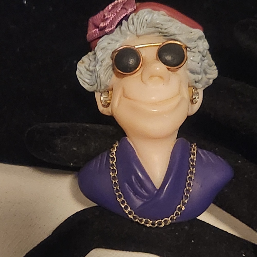 Vintage J Manning Limited Edition Resin Magnet Whimsical Lady Purple Red Hat